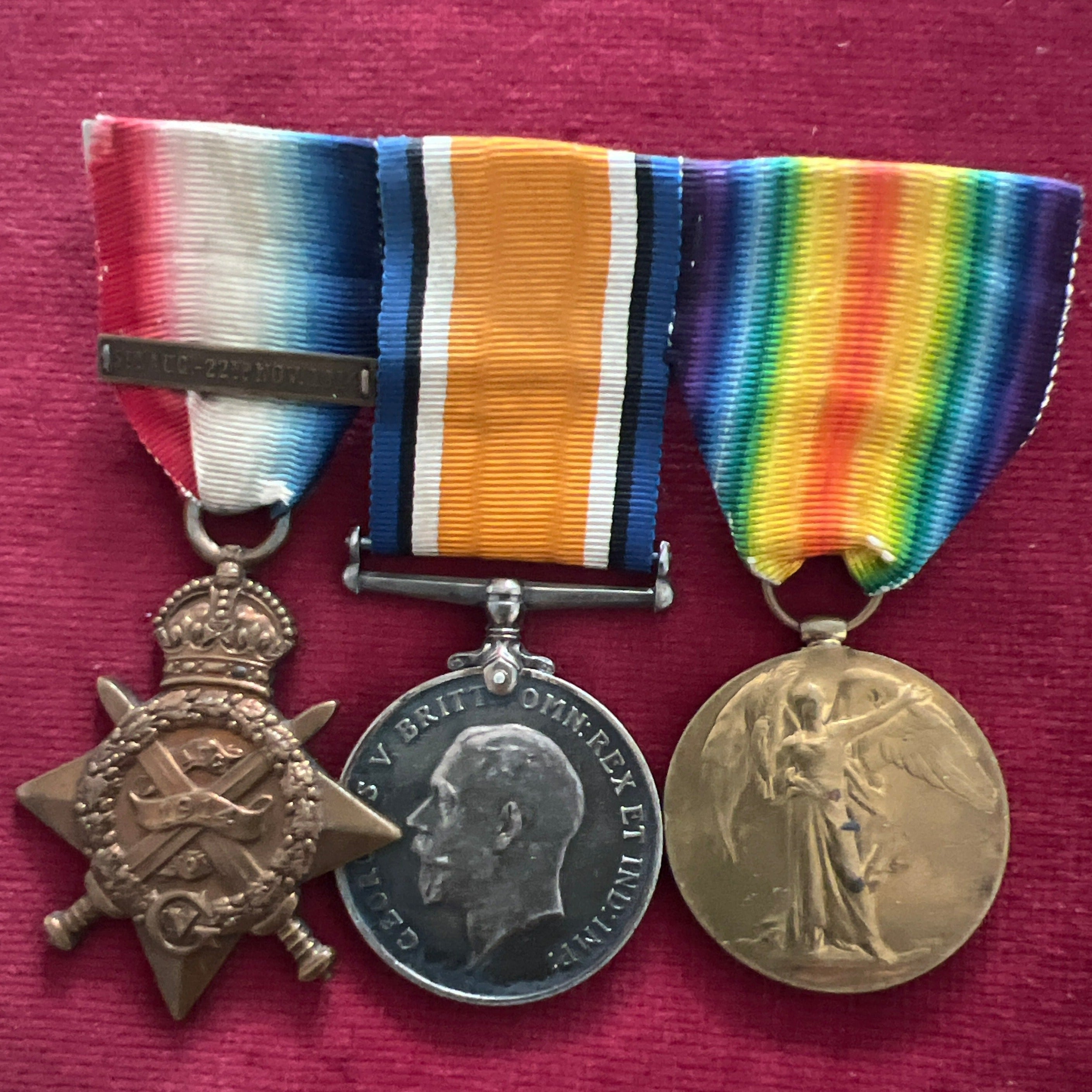 WW1 BRITISH 1914-15 Star War & Victory Medal Trio R-9795.PTE.E.WATSON.K - Foto 2