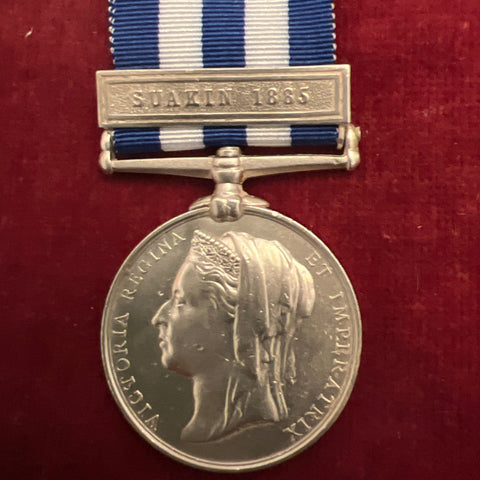 Egypt Medal Suakin 1885 bar, to Private W. Jones, 1/Shropshire Light infantry