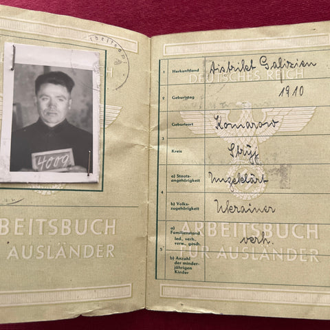 Nazi Germany, workbook to a Ukrainian worker, with photo