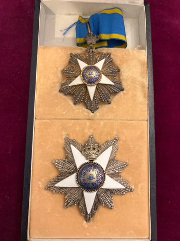 Egypt, Order of the Nile, 2nd class set, unmarked but in original case by Pewfik Bichai, address Fournisseur De S.M. Le Roi