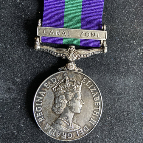 General Service Medal, Canal Zone bar, to 2441580 Gunner P. F. King, Royal Artillery