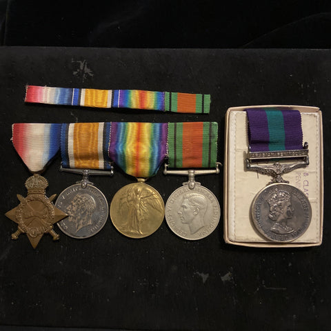 Allan family medals; group of 4 to 5107 Trooper John R. Allan, Guards Machine Gun Regiment (father) & General Service Medal (Arabian Peninsula clasp) to Second Lieutenant J. A. Allan, Royal Engineers (son)
