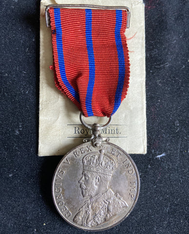 King George V Police Coronation Medal, 1911, County & Borough police, to Police Constable John Breare, Bradford Police, mint medal