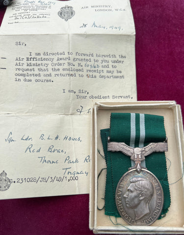 Air Efficiency Medal to Squadron Leader B. L. H. Howes, named Flight Lieutenant B. L. H. Howes, RAF, with original box & forwarding letter