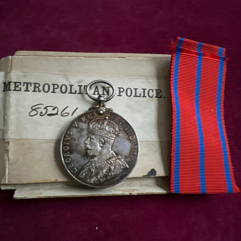 King George V Police Coronation Medal to 85261 PC W. Ager, died 1911, some history, in original box of issue