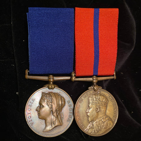 Queen Victoria Police Diamond Jubilee Medal (1897)/ King Edward VII Police Coronation Medal (1902) pair to P.C. A. Reed, A Division, Metropolitan Police
