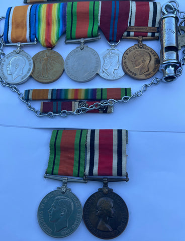 Catchpole family medals: Sergeant Alfred James Catchpole, 2 Battalion, Middlesex Regiment and prisoner of war 27th May 1918, and his son: Sub Inspector/ Sergeant Alfred Catchpole, Metropolitan Police Special Constabulary