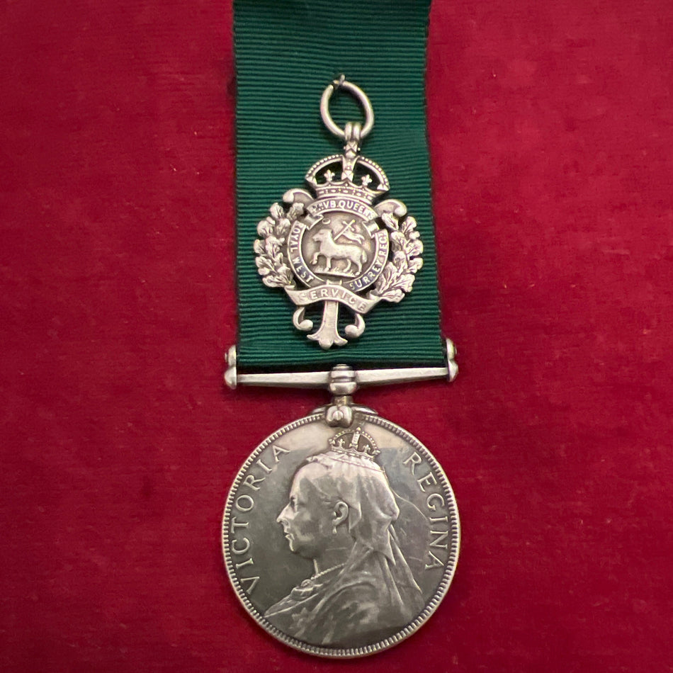 Volunteer Force Long Service Medal, Victorian issue 1895-1901, to 2336 Private F. C. Ingue, 4th Volunteer Battalion, Royal West Surrey Regiment Queen's Regiment, officially impressed naming with a regimental medal named to Pte. Ingue 16 Years 1896