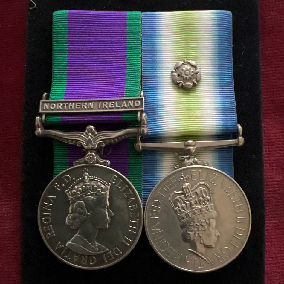 General Service Medal, Northern Ireland bar/ South Atlantic Medal (Falklands) with Rosette, to S.A.C. T. R. Bell ,Royal Air Force, scarce to the RAF