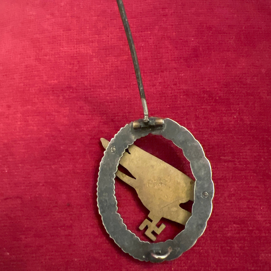 Nazi Germany, Luftwaffe Para Badge, a good early type, maker marked G. H. Osang, Dresden, scare