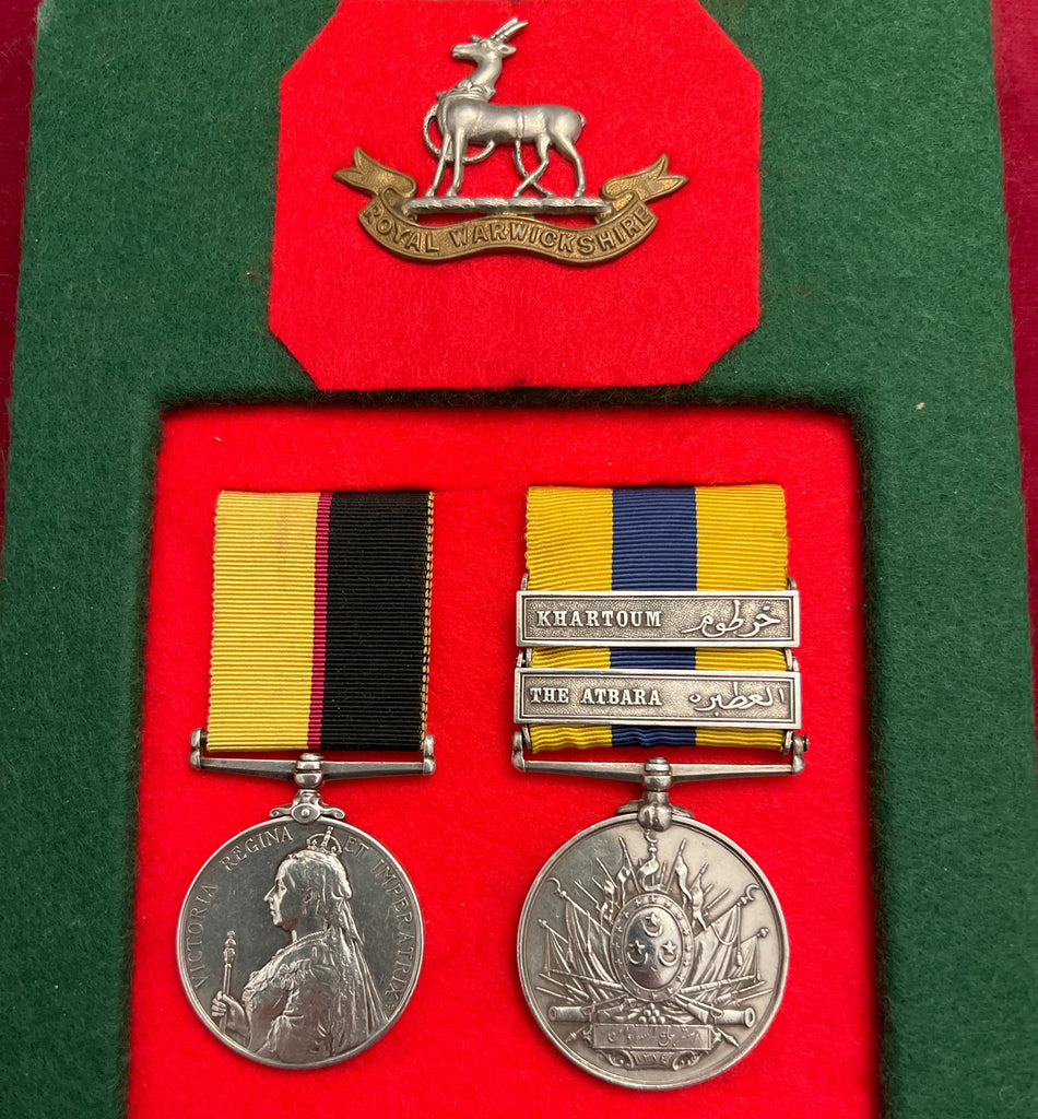 Sudan pair to Lance Corporal George Fletcher, 1st Royal Warwickshire Regiment, served at the Battle of Atbara & Khartoum, with copies of service history, a good pair