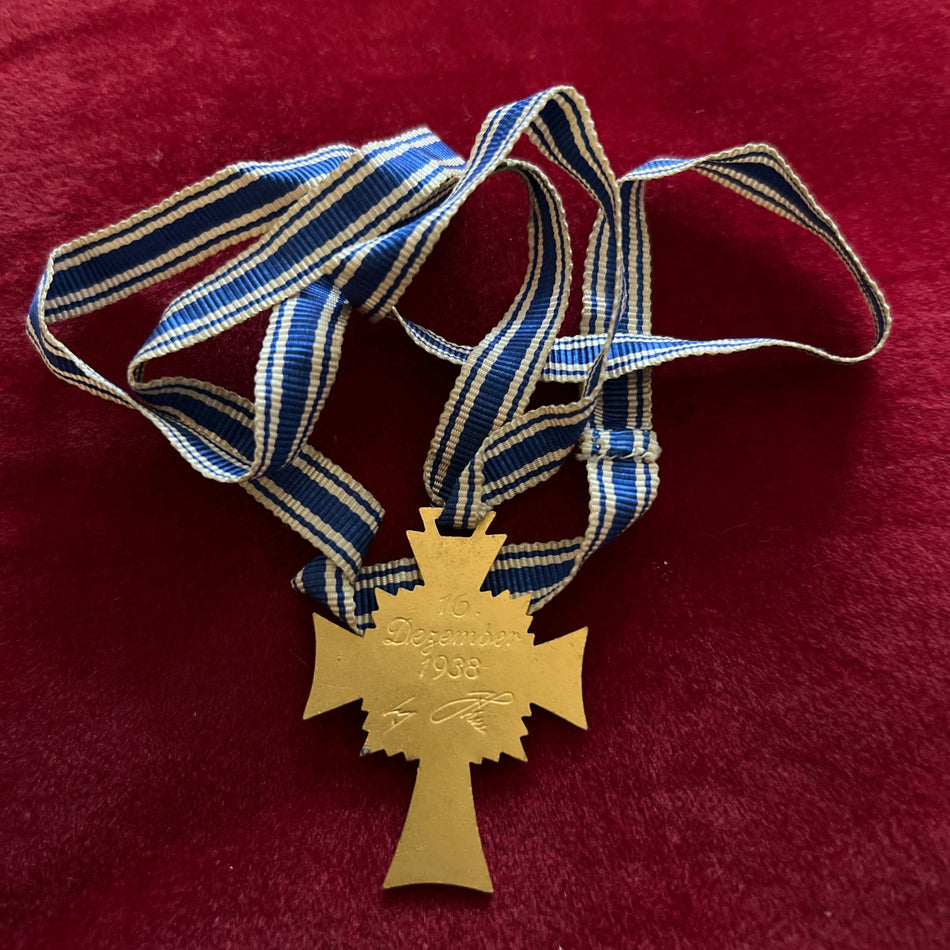 Nazi Germany, Mother's Cross, 1938-45, gold grade, with original full neck ribbon