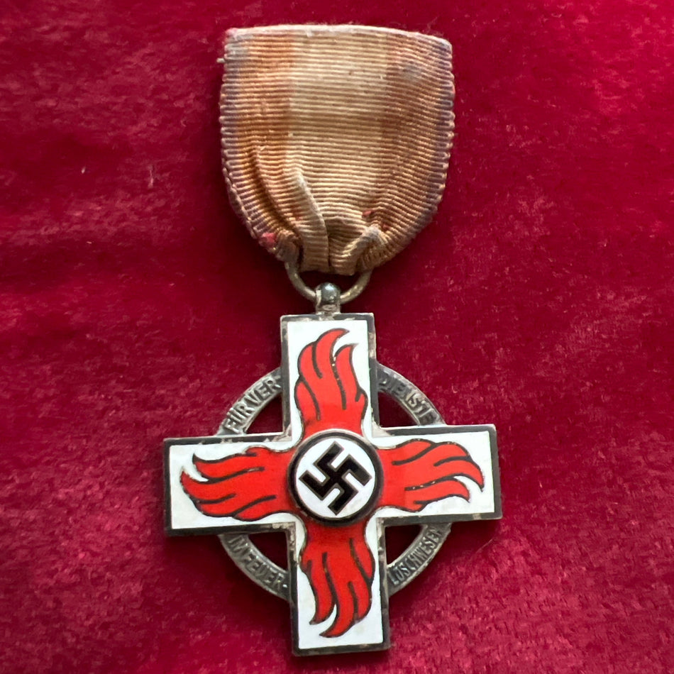 Nazi Germany, Fire Brigade Long Service Cross, with old ribbon, worn