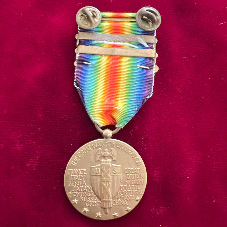 USA, Victory Medal 1917-18, 3 bars: Aisne-Marne, Meuse-Argonne & Defensive Sector, on ribbon, old original issue