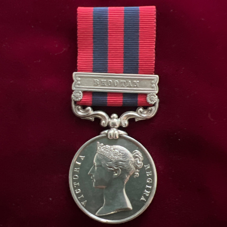 India General Service Medal, Bhootan clasp, to 136 Private J. Barry, 80 Foot, Staffordshire Regiment