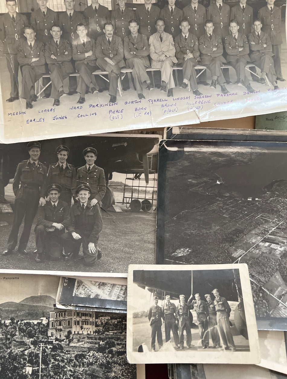 DFC group to Douglas Drummond Lindsay, Navigator Pilot Officer, RAF, 166 Squadron, 28 hazardous operations over Germany (see list), with log book, photos, navigation book, service book, Buckingham Palace letter & more, a nice complete lot, see description