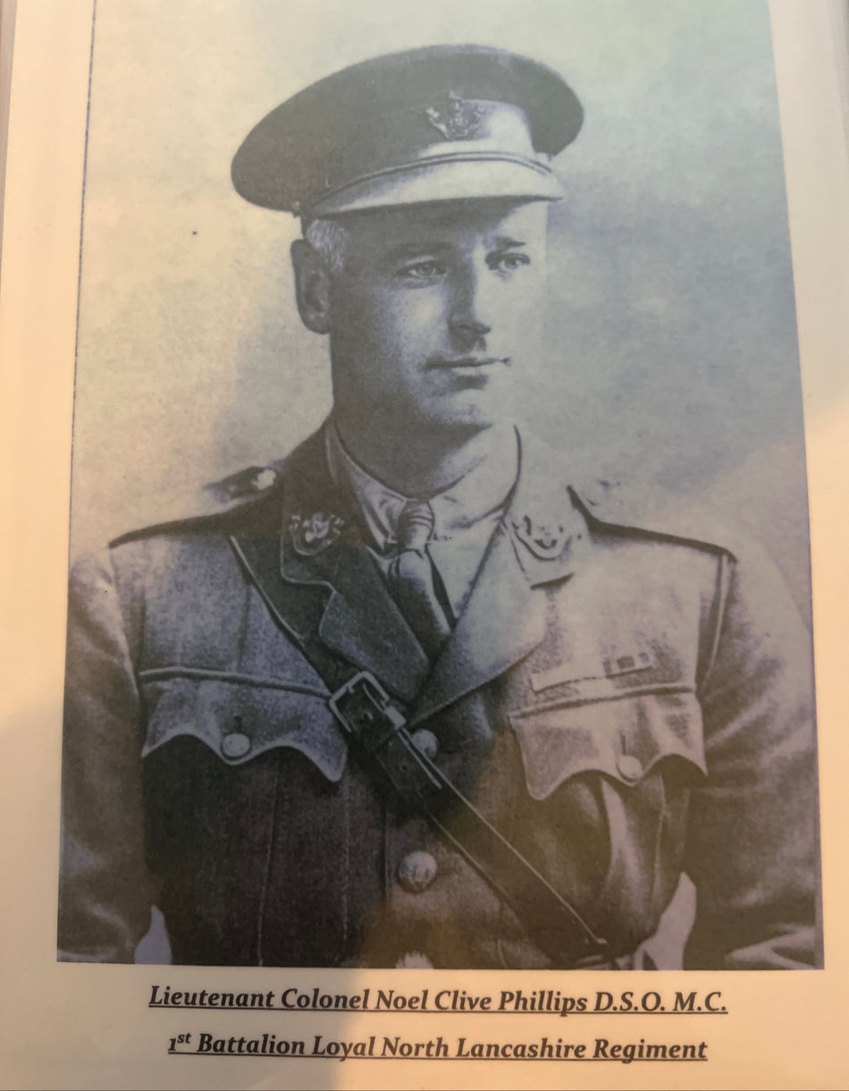 D.S.O/ M.C. group to Lt. Col. Noel Clive Phillips, 1st Bn., Loyal North Lancashire Regt., joined 1901, resigned 1904, joined BOMBAY Burma Trading Company (Rangoon), recommissioned 1915, served with great gallantry at the Battle of Loos, see description