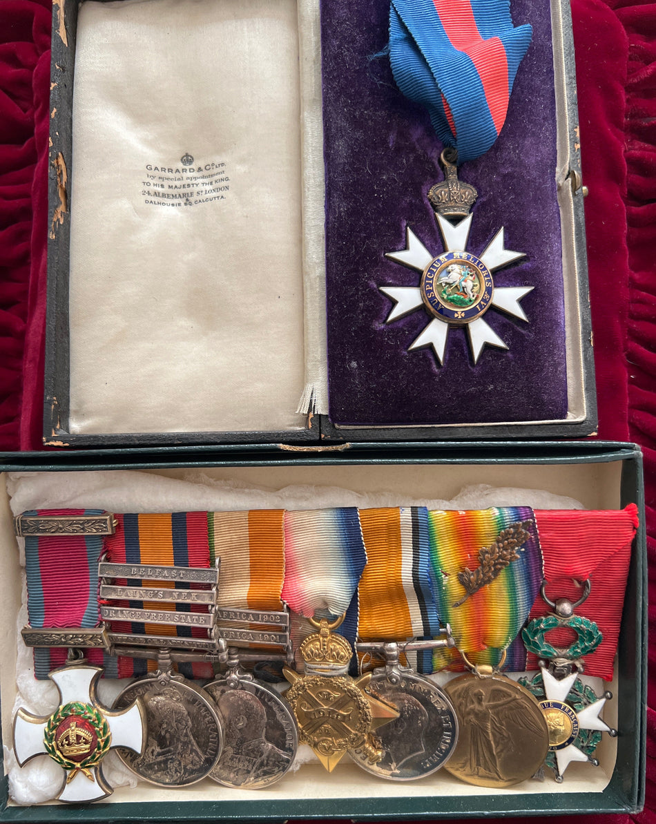 A good DSO/ Commander of St Micheal & St George group of 8 to Lieutenant Colonel Alfred Woodis Parsons, 19th Princess of Wales Own Hussars, MiD several times in South Africa & WWI, operations in Natal including Reitfontein & Lombard Kop, see history