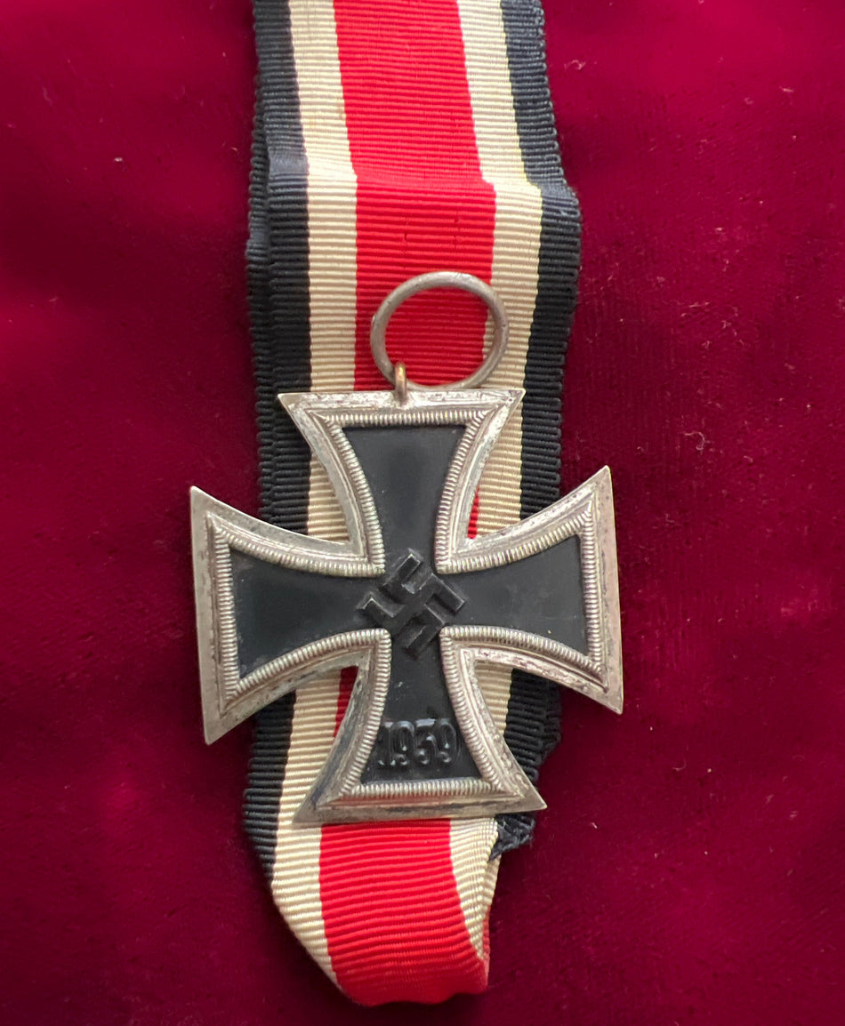 Nazi Germany, Iron Cross 1939-45, maker marked number 4, with original piece of long ribbon
