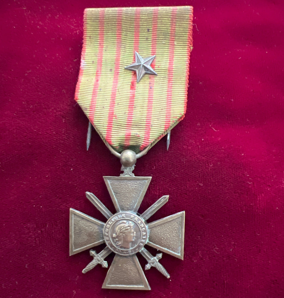 France, War Cross, dated 1914-17, some wear, with original pin & silver star emblem