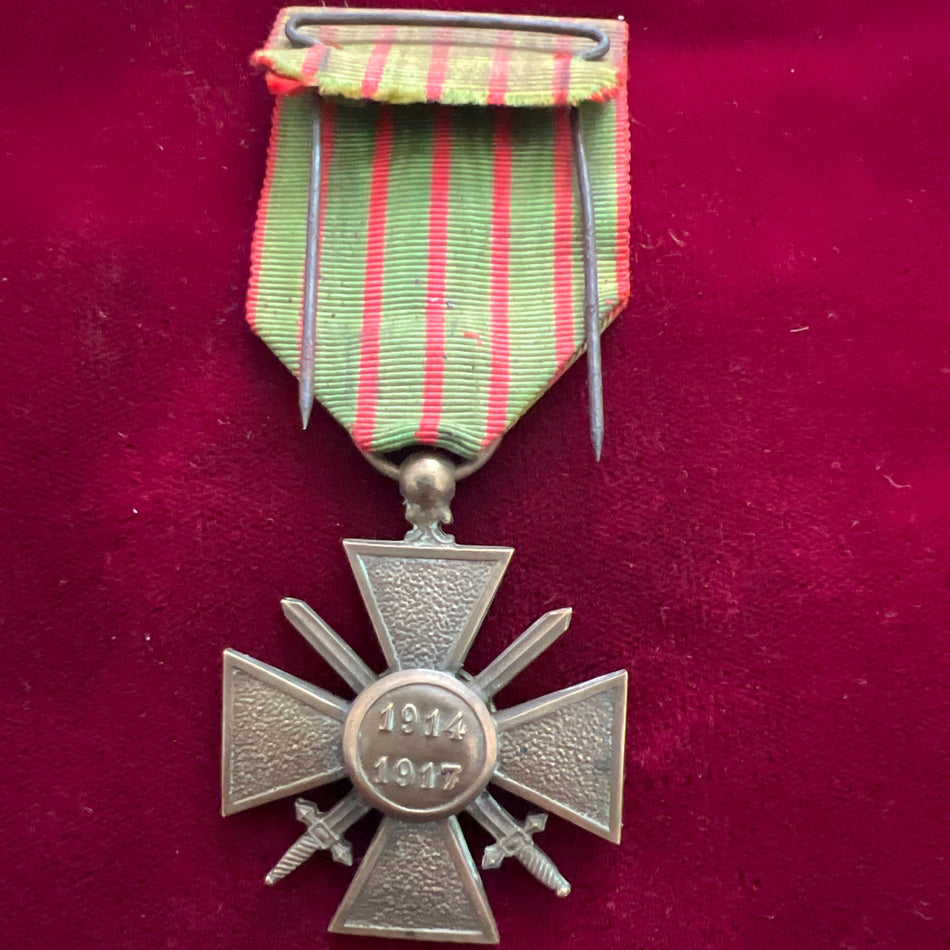 France, War Cross, dated 1914-17, some wear, with original pin & silver star emblem