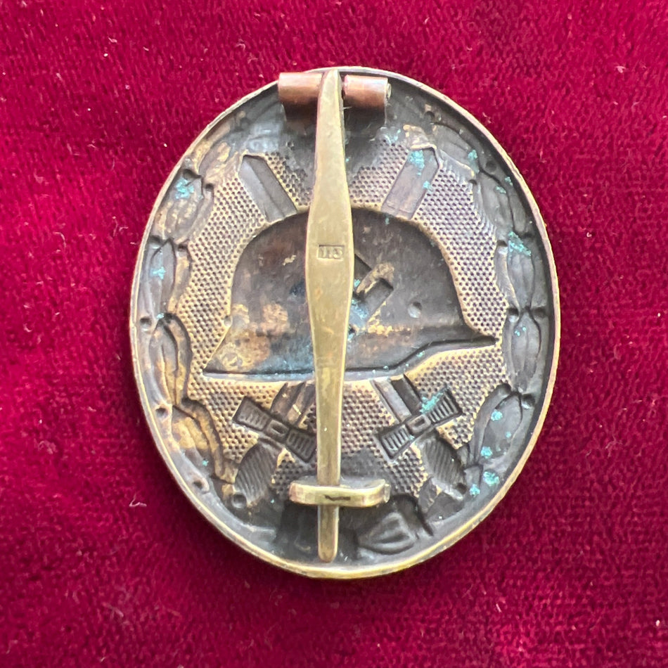 Nazi Germany, Wound Badge, early type, with large size pin, marked number 113