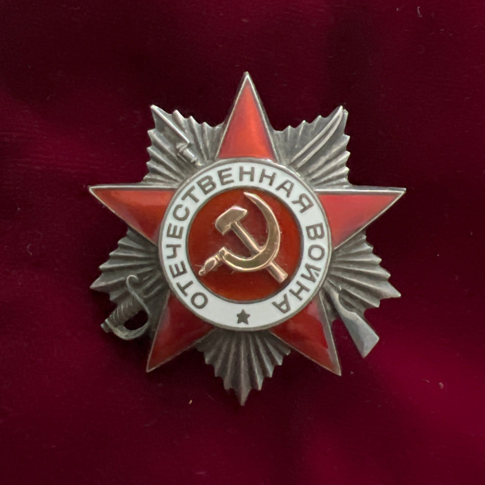 USSR, Order of the Patriotic War, 2nd class, number 862581, to Junior Lieutenant Nikolayvevich Razuvayev, Senior Air Gunner at the Guards Assault Aviation Army, wounded twice in 1943, see history and photo of plane he flew in for the Defence of Moscow