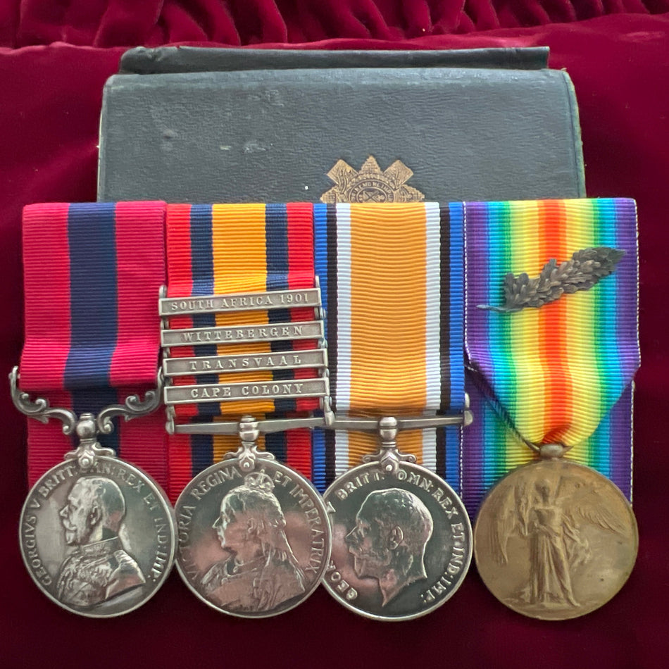 DCM group to Lieut. David Suttie, Black Watch 1886-93, then Boer War, then Great War, A Company, 7 South African Infantry in German East Africa 1915-17, DCM for Actions in German East Africa, scarce for a South African as only 800 awarded WWI, see history