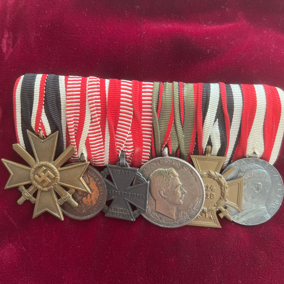 Nazi Germany/ Austria, group: Nazi War Merit Cross, Austria Bravery Medal, bronze Franz Joseph 1914-16, Carl Troop Cross 1916, Wound Medal Carl issue 1916-18, Cross of Honour 1914-18 & scarce Croatian silver Medal of Merit, under rule of Anton Pavelic