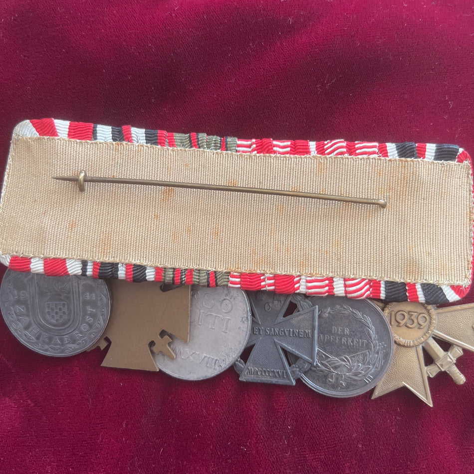 Nazi Germany/ Austria, group: Nazi War Merit Cross, Austria Bravery Medal, bronze Franz Joseph 1914-16, Carl Troop Cross 1916, Wound Medal Carl issue 1916-18, Cross of Honour 1914-18 & scarce Croatian silver Medal of Merit, under rule of Anton Pavelic