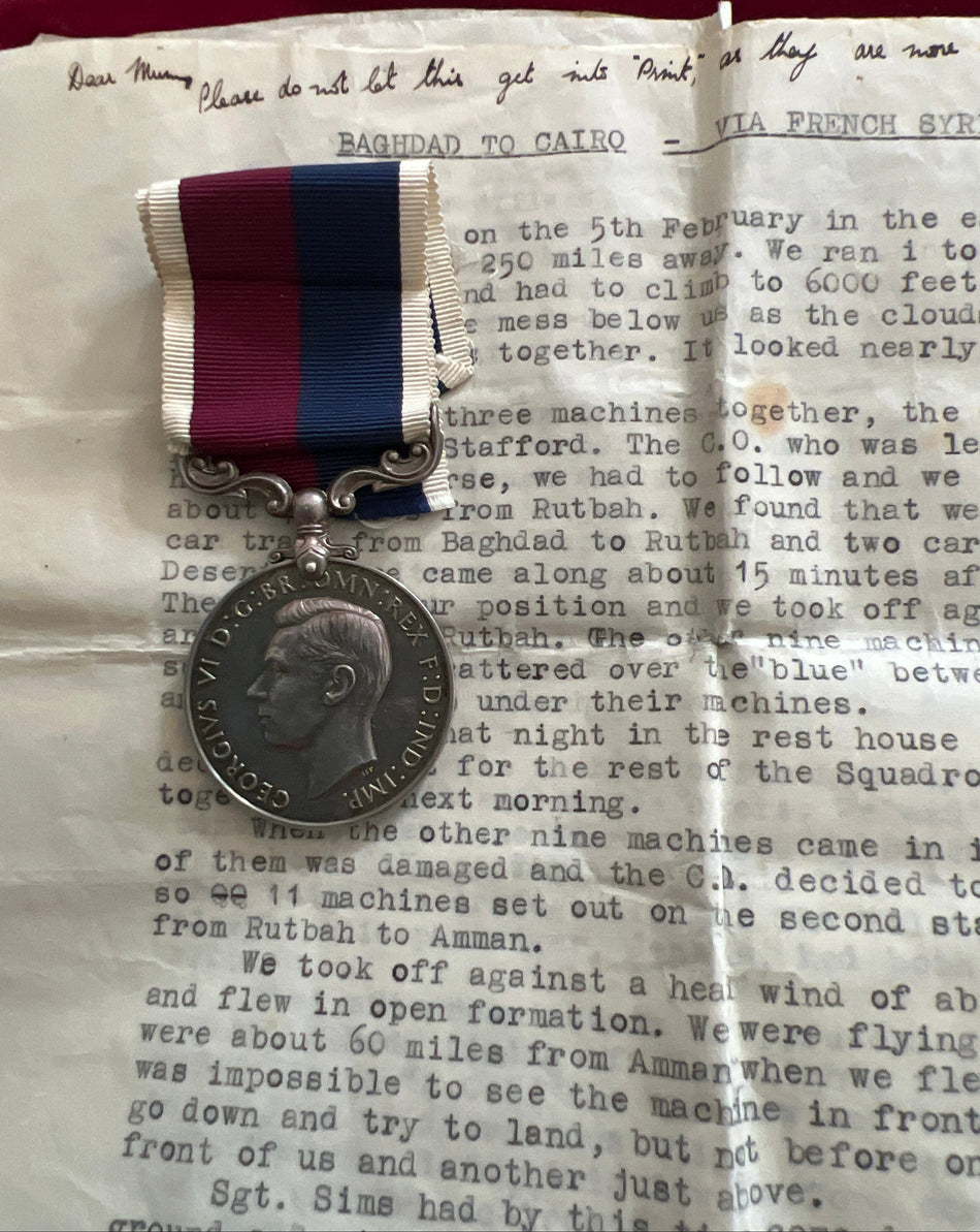 Royal Air Force Long Service & Good Conduct Medal to 338170 Sergeant F. W. Whyte, RAF, with a pre-war account of his trip from Baghdad to Cairo, an interesting lot