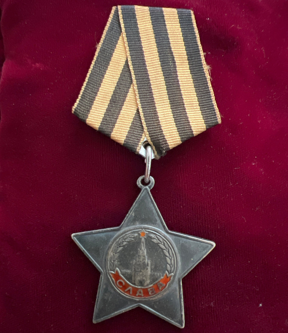 USSR, Order of Glory 3rd class to Zakirovich Gait Zakirov, Senior Sergeant, 3rd Company, Guards Division, he skilfully moved up the to the infantry line and disabled an enemy armoured personnel carrier at the battle near Fischendorf, 8/4/1945, see history