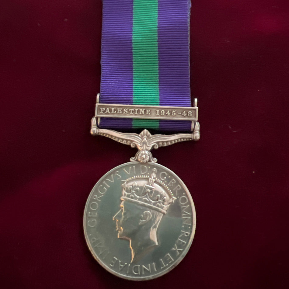 General Service Medal, Palestine 1945-48 bar, to 676 B. Constable J. R. G. Travers, Palestine Police