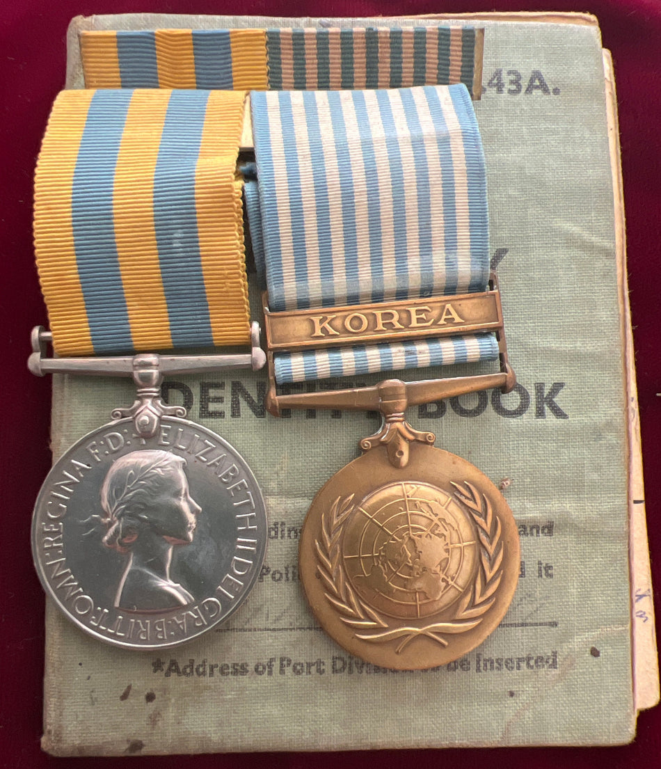 Korea pair to TIC/ SSX879965 Able Body Seaman Stanley Saffhill, Royal Navy, served aboard HMS Birmingham, with his navy pay book and ID book