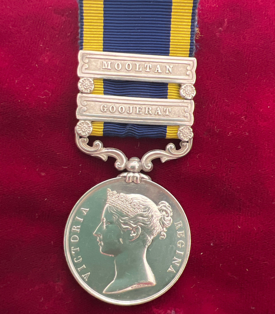 Punjab Medal, 2 bars: Mooltan & Goojerat, to Robert Mates, 1st European Fusiliers, medal in mint condition