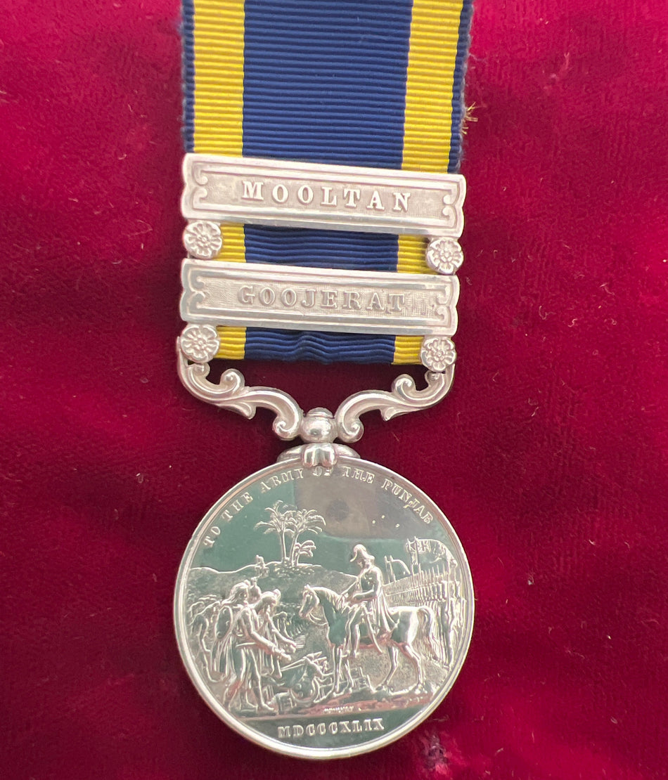 Punjab Medal, 2 bars: Mooltan & Goojerat, to Robert Mates, 1st European Fusiliers, medal in mint condition