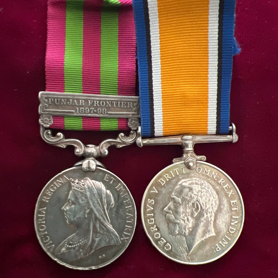India Medal, Punjab Frontier 1897-98 bar, & British War Medal pair to Private, later Quarter Master Sergeant C. A. Johnstone, Royal Fusiliers