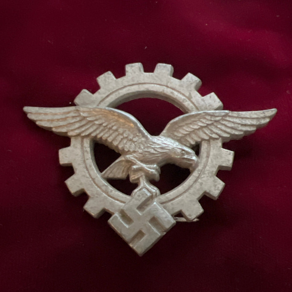 Nazi Germany, Luftwaffe Factory Workers Badge, marked Ges Gesch, a good example of type, scarce