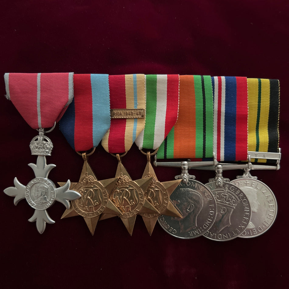 Group of 7 to Group Captain Matthew Cormie, RAF, Pilot Officer, Technical Officer, served WWII in Africa then Italy, after the war served in Kenya, scarce to the RAF, retired 8/7/1974 rank of Group Captain, MBE (military) awarded 1/7/1965, with history