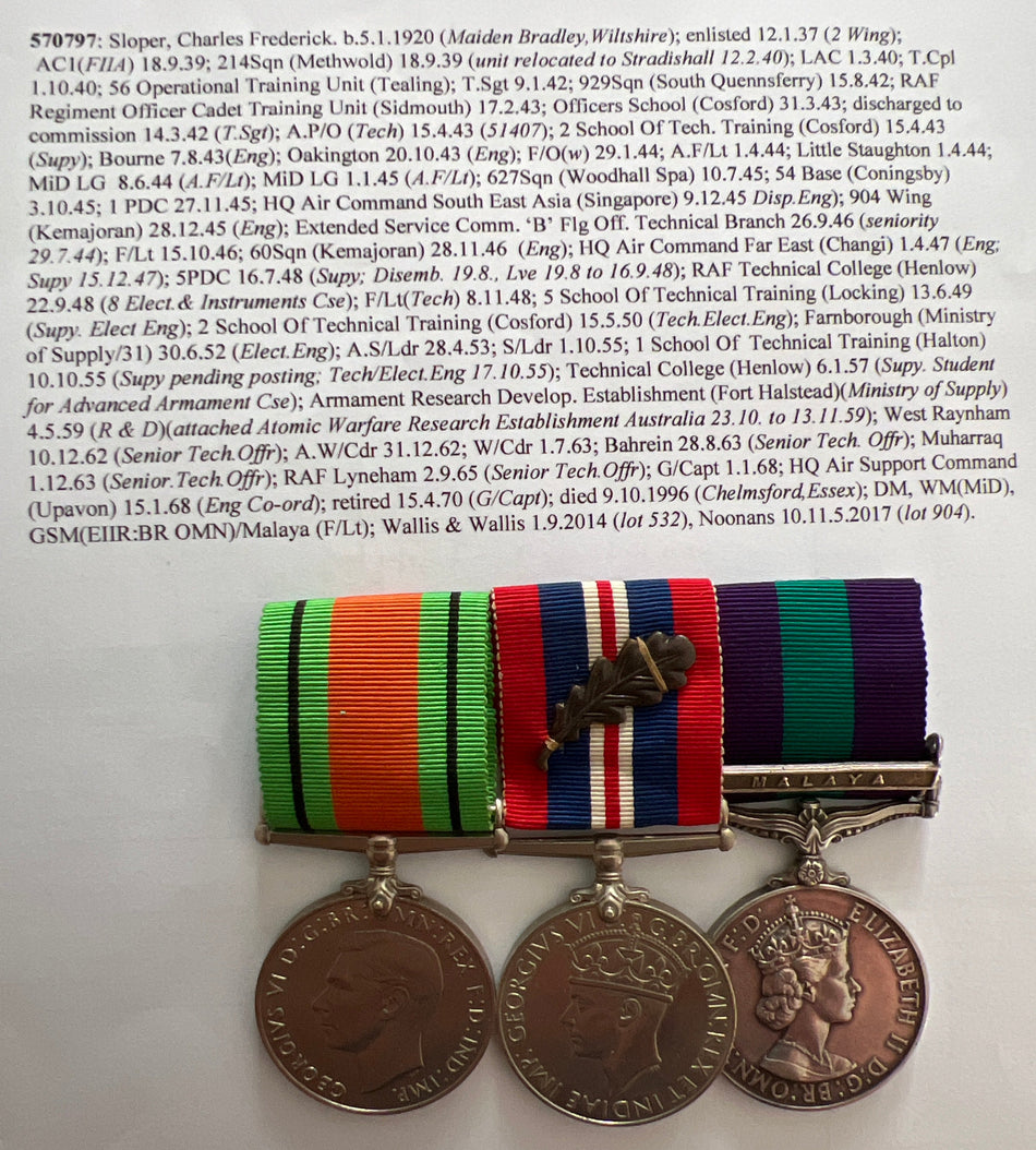 Group of 3 with MiD to 570797 Charles Frederick Sloper, Group Captain, School of Technical Training, with full service history