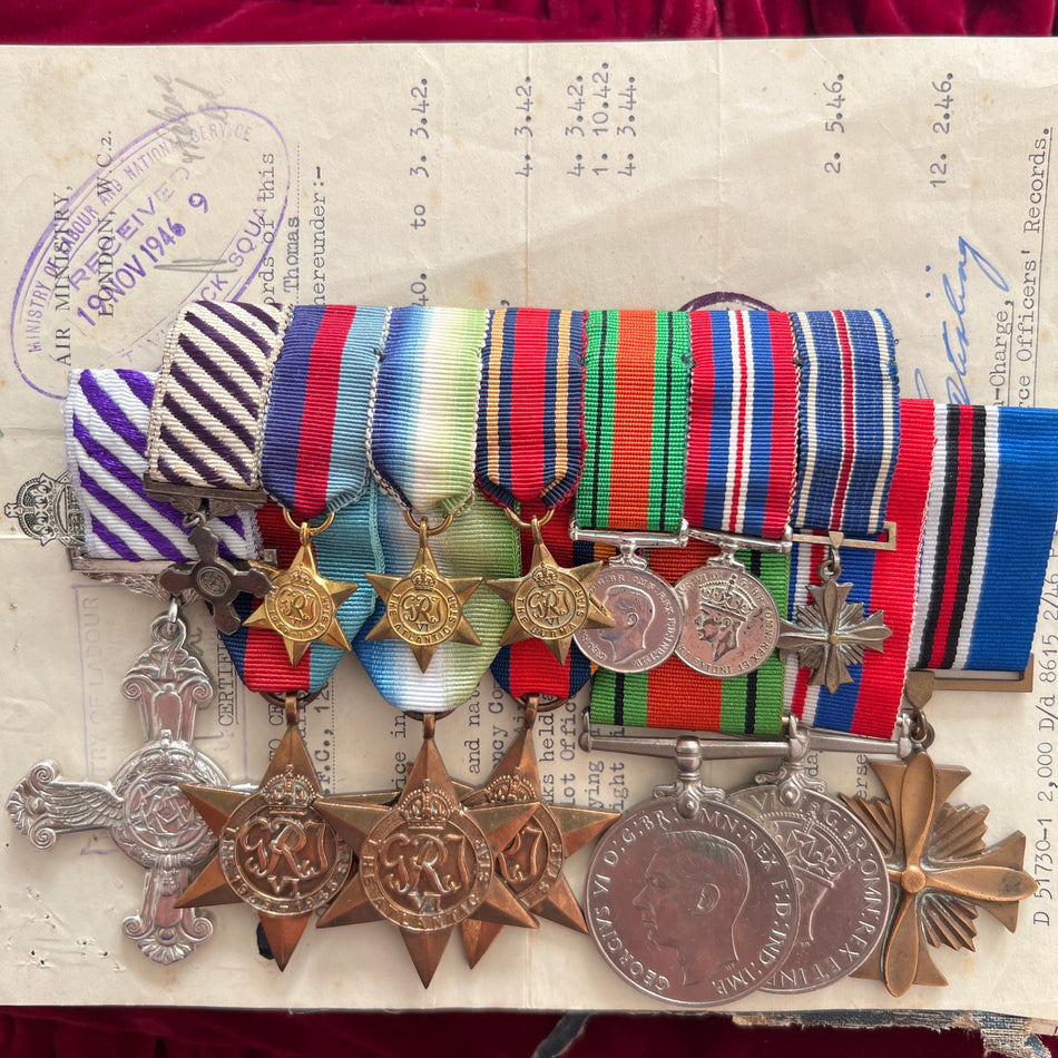 Rare DFC group of 7 to Nav. Thomas O’Gorman, 279 Sqn RAF, who won the US DFC saving 10 B-17 crew and also the UK DFC, served Coastal Cmd 42–44 and Far East 45, with log book, service papers, Gazette entries and full history
