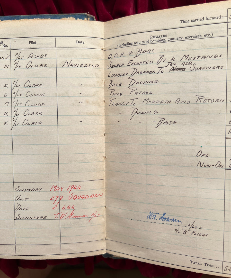 Rare DFC group of 7 to Nav. Thomas O’Gorman, 279 Sqn RAF, who won the US DFC saving 10 B-17 crew and also the UK DFC, served Coastal Cmd 42–44 and Far East 45, with log book, service papers, Gazette entries and full history