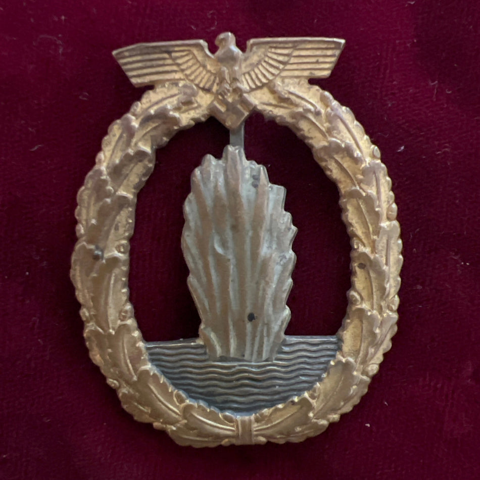 Nazi Germany, Mine Sweepers Badge, early example marked A Assman, good gilt, a good example of type