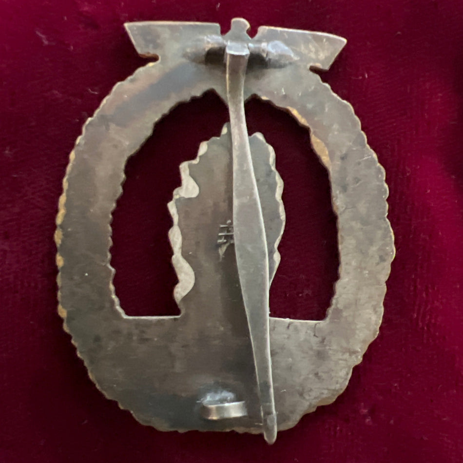 Nazi Germany, Mine Sweepers Badge, early example marked A Assman, good gilt, a good example of type