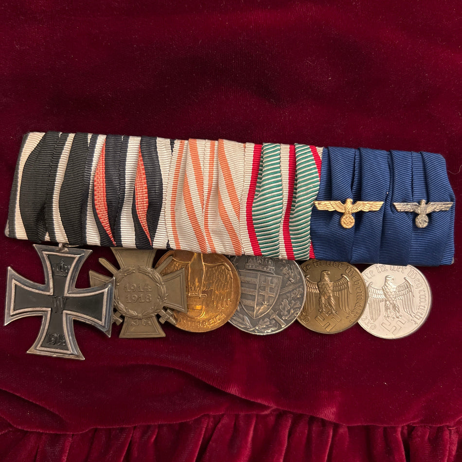 Imperial/ Nazi Germany, group of 6: Iron Cross 1914-18, Cross of Honour 1914-18, Austria War Medal 1914-18, Hungary War Medal 1914-18, Nazi 12 Years Armed Forces Long Service Medal with eagle & Nazi 4 Years Armed Forces Medal with eagle, swing style group