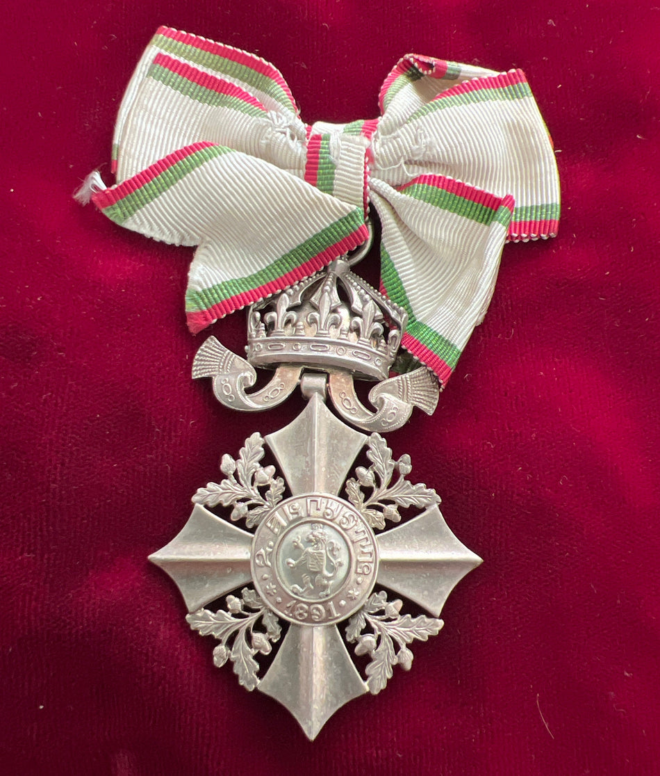 Bulgaria, Order of Merit, knight class, civil, on ladies bow, all silver