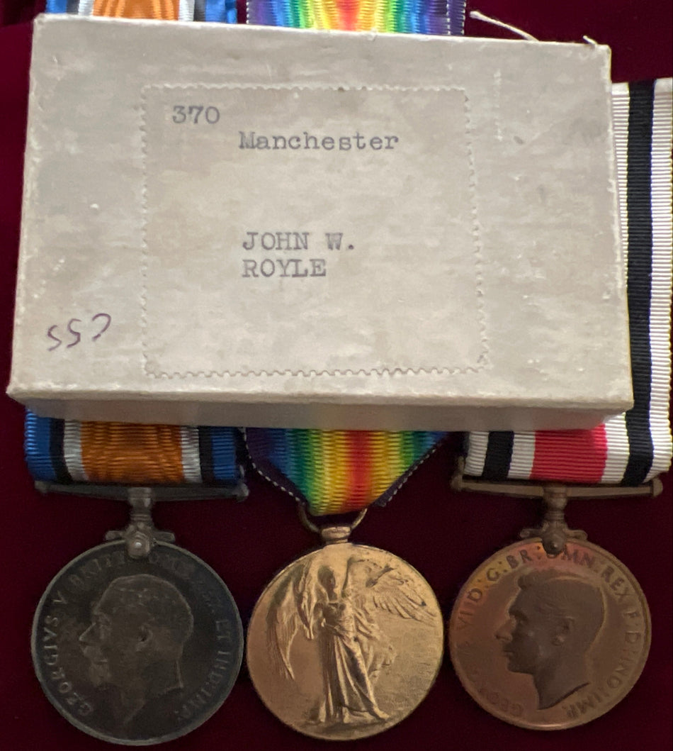 Group of 3 to 400868 John W. Royle, Manchester Regiment and Special Constabulary