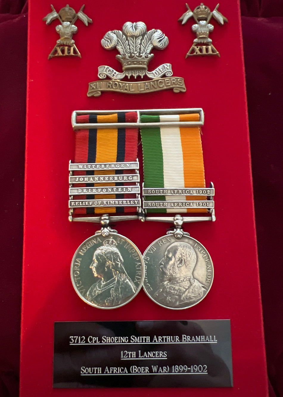 Queen’s South Africa & King’s South Africa Medal Pair to 3712 Corporal Shoeing Smith Arthur Bramhall 12th Lancers, full service history, joined 1893-1906