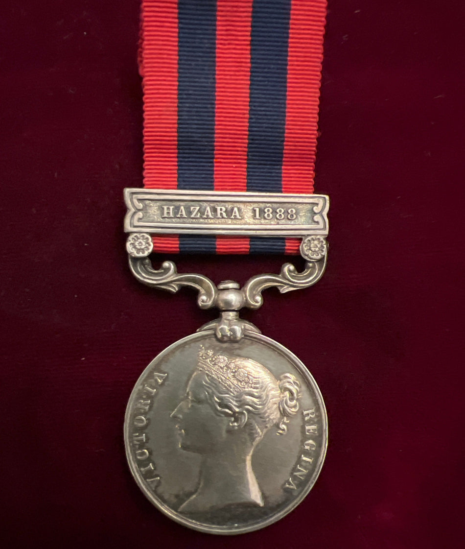 India General Service Medal, Hazara 1888 bar, named to 1386 Private E. Smith, 2nd Battalion, Northumberland Fusiliers