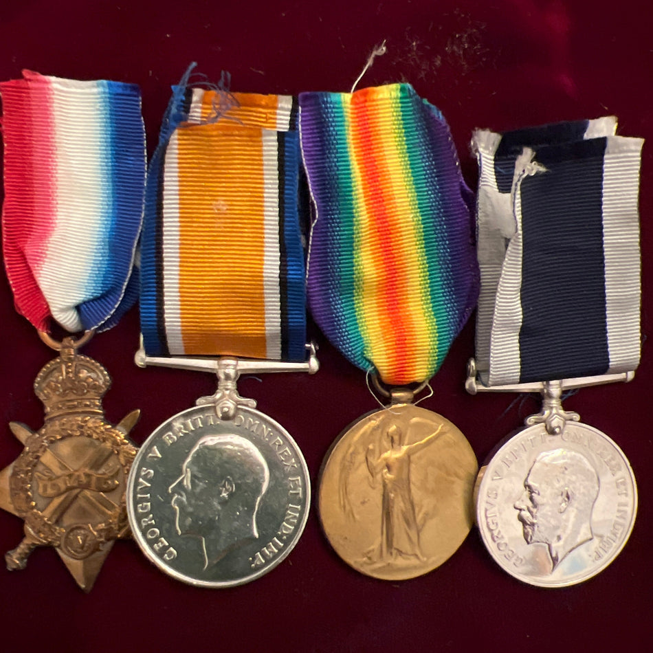 A Royal Navy group of 4 to Able Seaman Albert Henry Belfield, with full service history and 1934 coinage-head Long Service Medal (joined 1913, served on H.M.S. Norfolk)